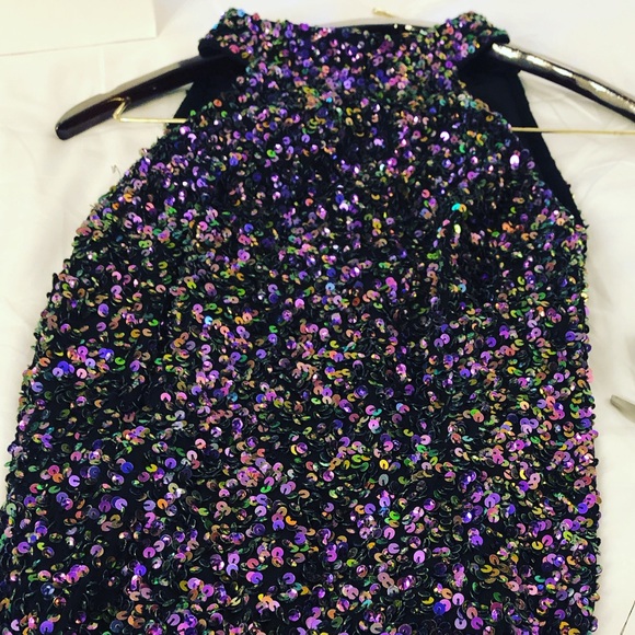 Ashley Lauren purple Sequin and Black Fringe Cocktail - Picture 4 of 9